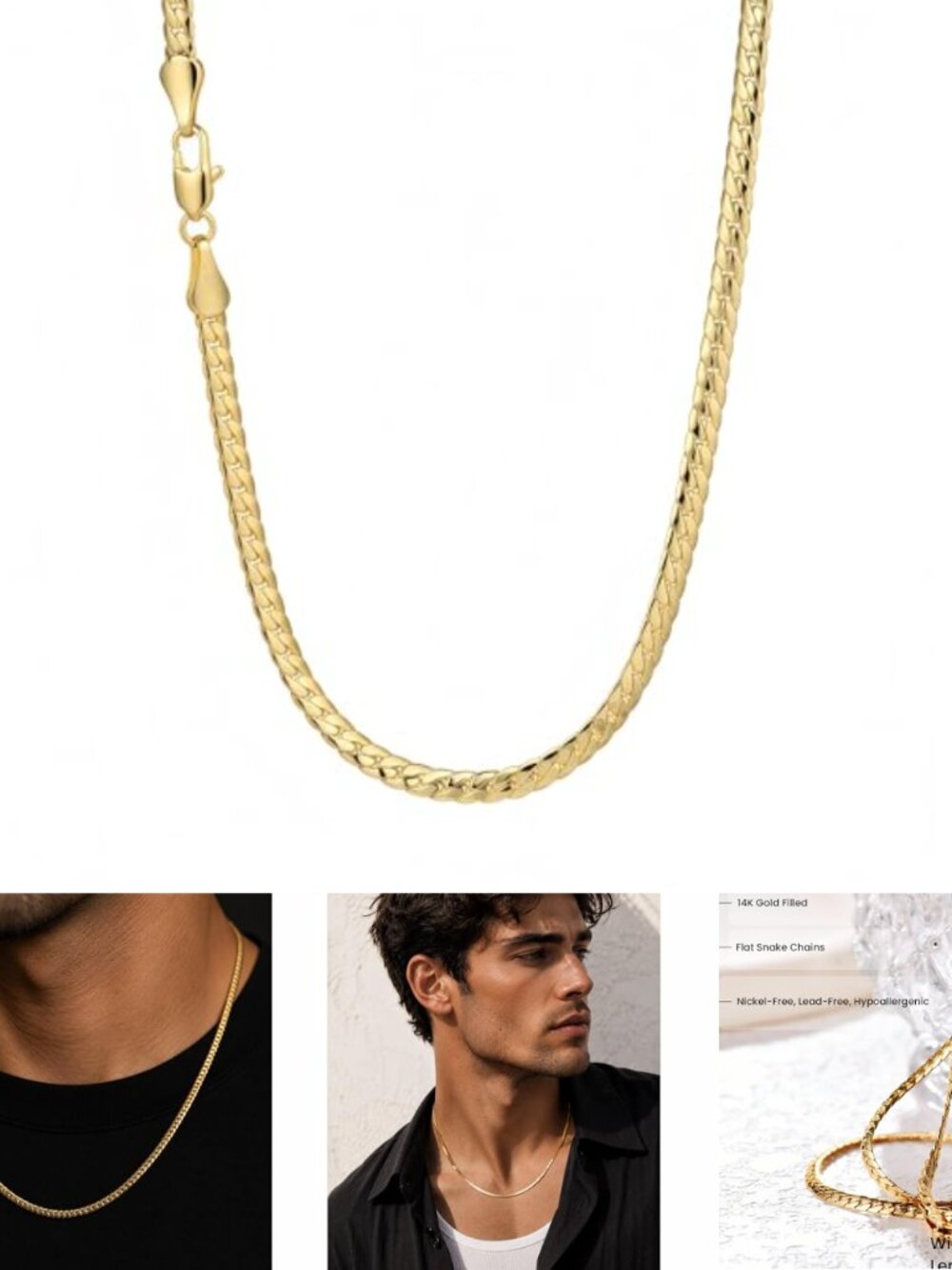 14K Gold Snake Chain Necklace 3.2mm Lobster Clasp Unisex 22in